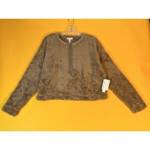 Abound Fuzzy Fleece Pullover Sweater Womens S Brown Camel Half Zip Faux Fur NWT